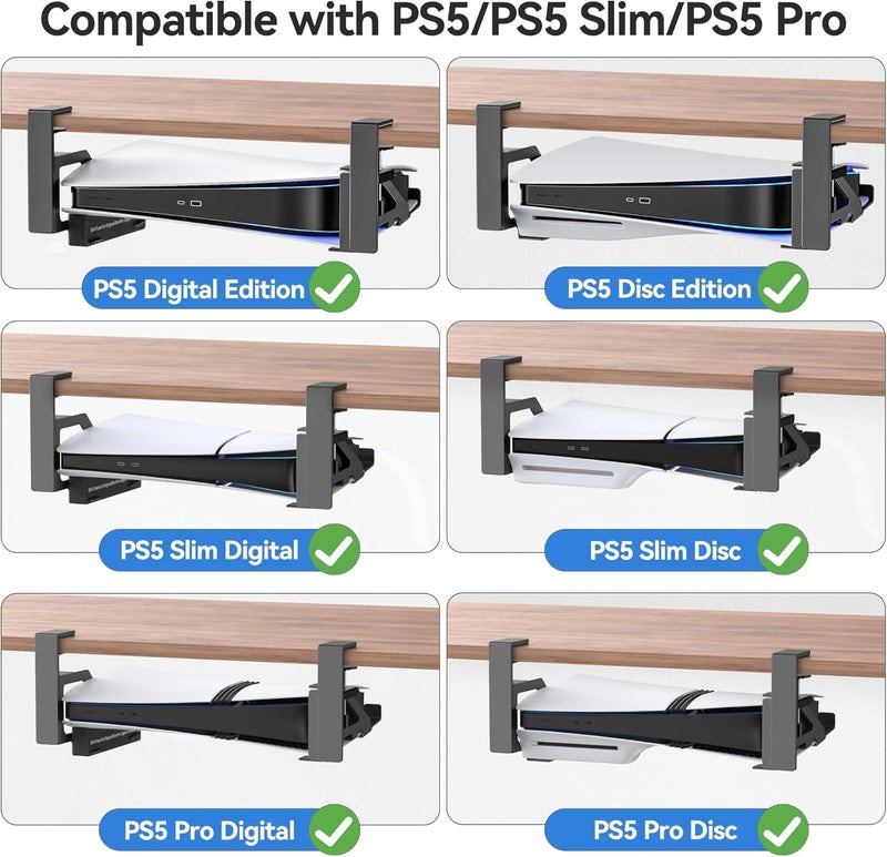 Kosker No-Drill PS5/Slim/Pro Under Desk Mount, Metal Under Desk PS 5 Mount for PS5 Slim Digital & Disc, PS 5 Holder Under Desk with Clamp, Screw and EVA Foam for PS 5/Slim/Pro Digital Console - Image 2